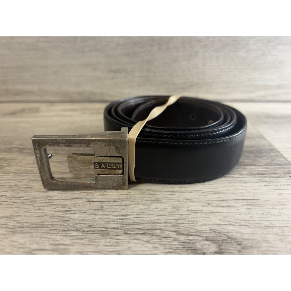 Authentic Bally Leather Belt Black Mens 38 Made In Italy 13008/00